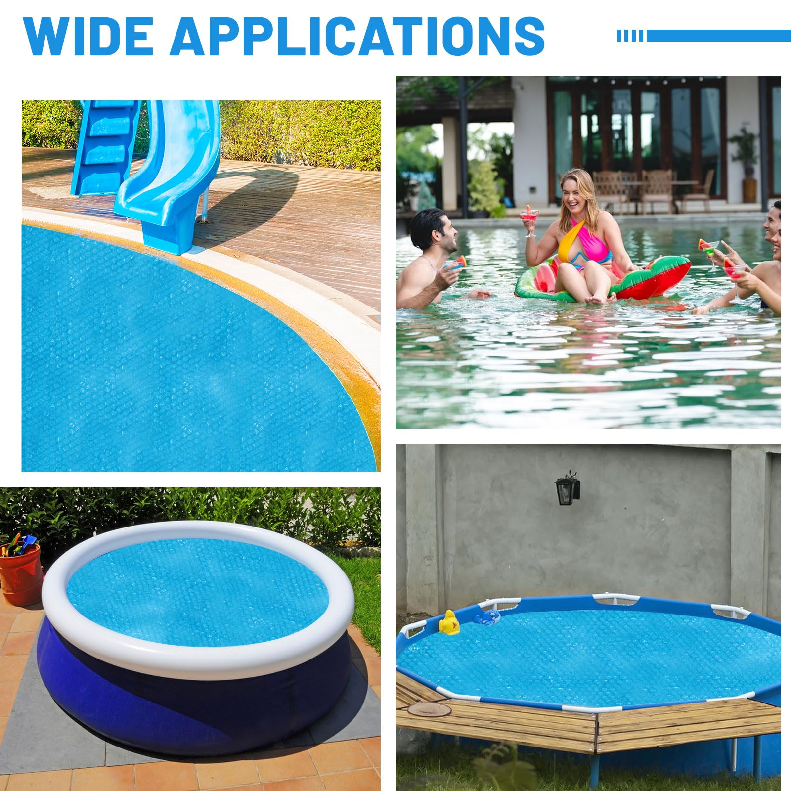 FREEBLOSS Cubierta solar para piscina de 210 cm, manta térmica flotante para spa, cubierta de burbujas para piscinas de agua caliente, piscina, calefacción solar