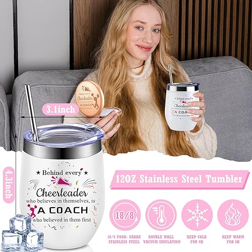 Miniatura 3 de 7 piezas de regalos de animadora para mujeres, regalos de animadora, incluye vaso de animación, bolsa de maquillaje de animadora, espejo compacto