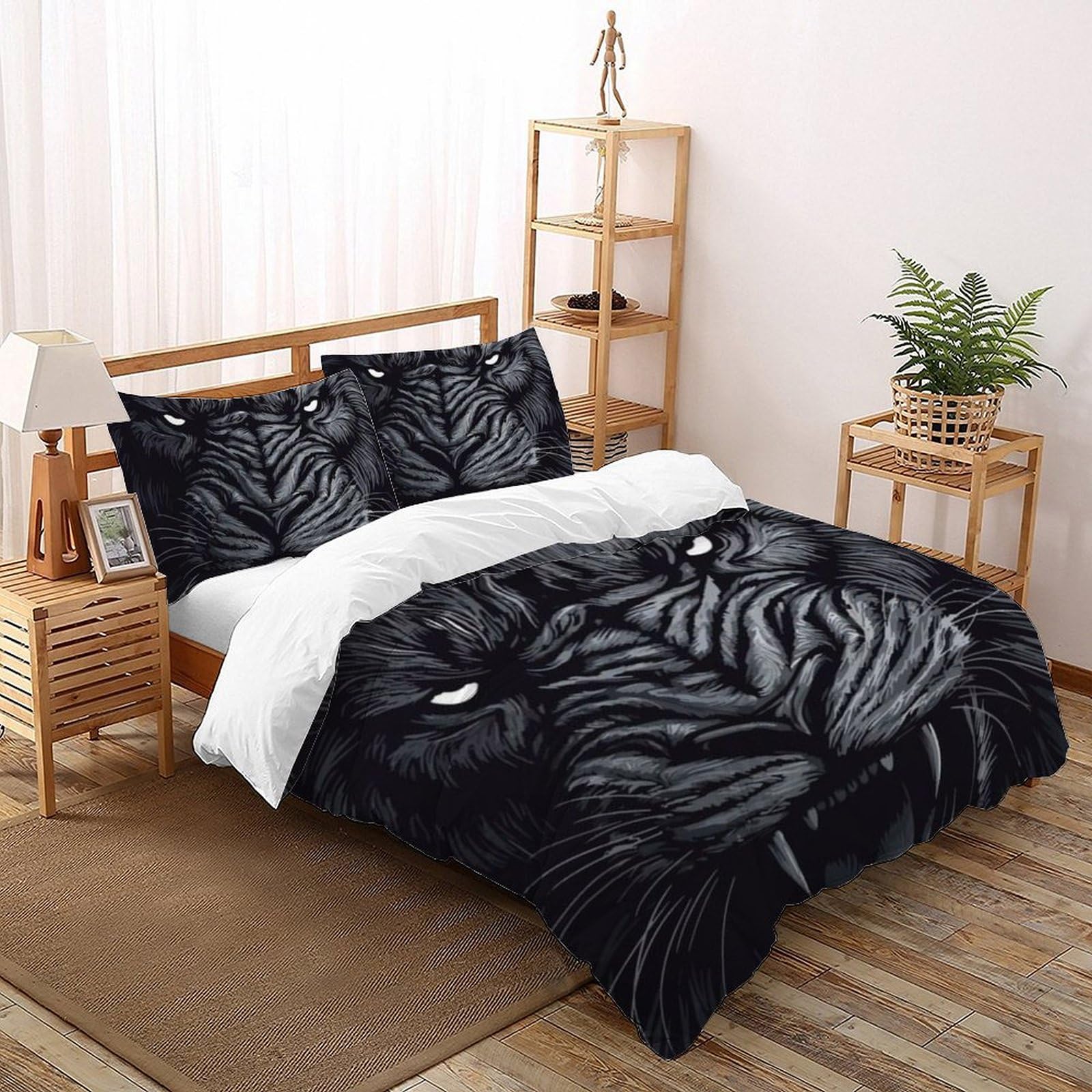 Housse de couette panthère noire 200x200 anti-plis avec taies d'oreiller