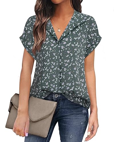 Timeson Women's Short Sleeve Chiffon Blouses for Office Work Business