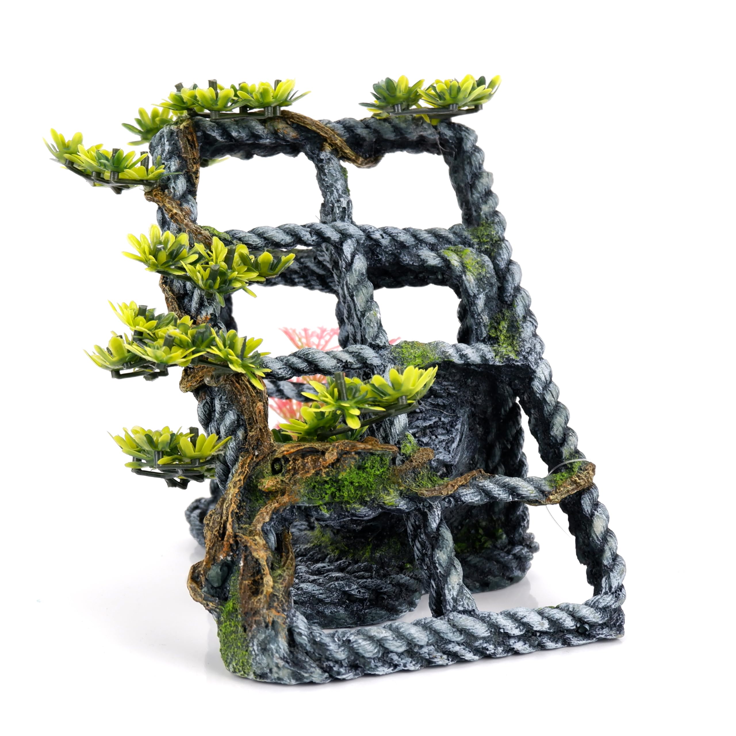 CLASSIC Maritime Rope with Plants Aquarium Ornament – Nautical-Themed Fish Tank Decoration – 150 x 180 x 180mm