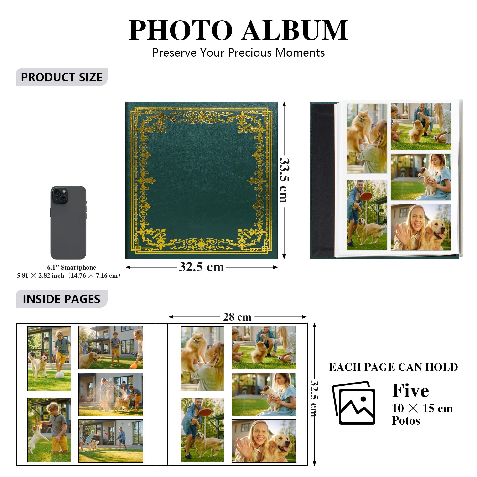 Vienrose Album na zdjęcia Album do scrapbookingu z samoprzylepną folią Album z ochronną warstwą, zachowującą obrazy na stałe Album DIY z lnianą okładką do rodzinnych wspomnień, ślubu, zdjęć