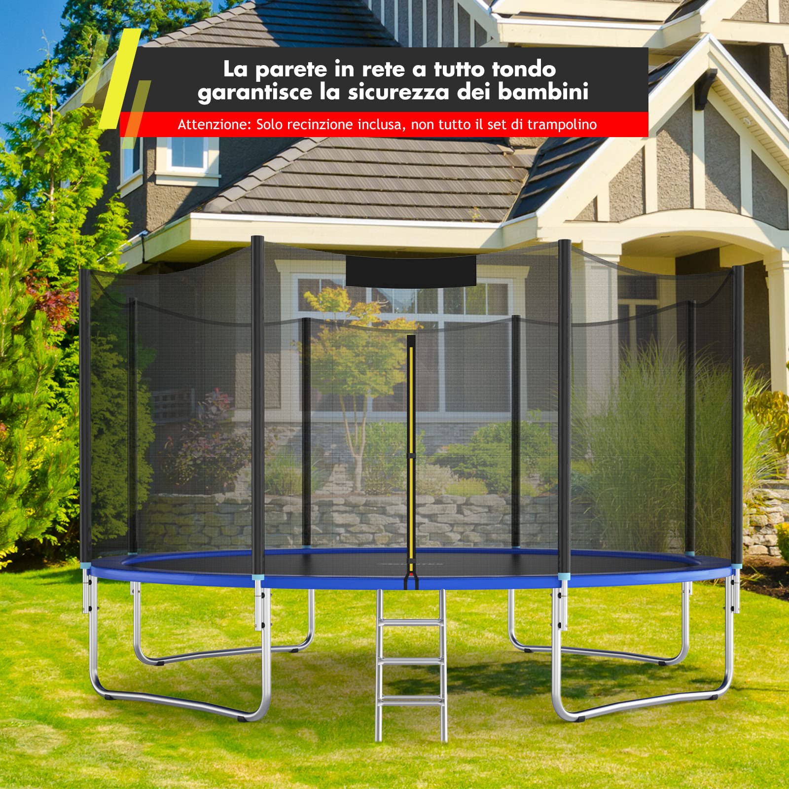 COSTWAY Rete per Trampolino Sostitutiva 244cm/305cm/366cm/427cm/457cm/488cm, Ideale per Struttura Rotonda con 6/8 Paletti con Doppie Cerniere, Fibbie di protezione e Ganci