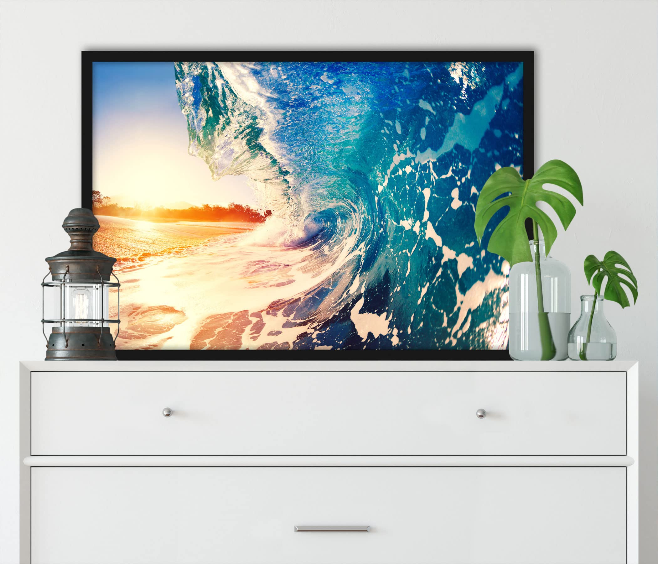 Empire Interactive - Poster con cornice a forma di onda gigante all'alba, 100 x 70 cm