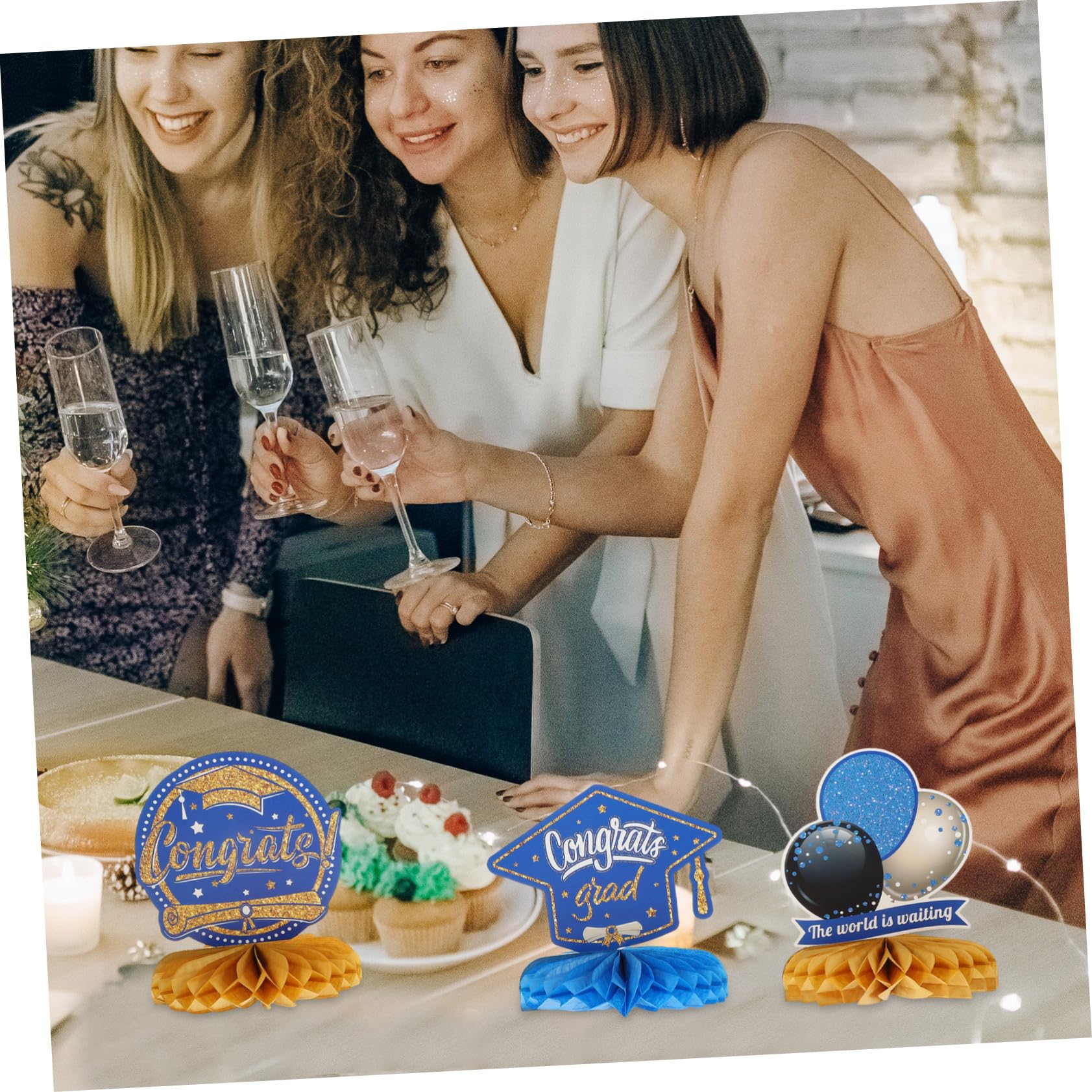 TOPBATHY 3 Sätze Abschluss-waben-ornament Hochzeit Goldene Tischdekorationen Zum Abitur Schreibtisch Dekoration Home Decor Tischdekoration Für Party Wabenkugeldekore Papier Blue 9 Stück * 3