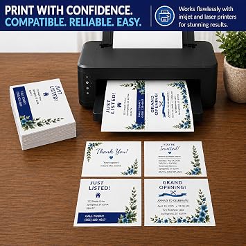 65lb White Printable Postcards - Blank Postcard Paper - Perforated 4 per Sheet - for Inkjet/Laser Printers - 25 Sheets / 100 Postcards