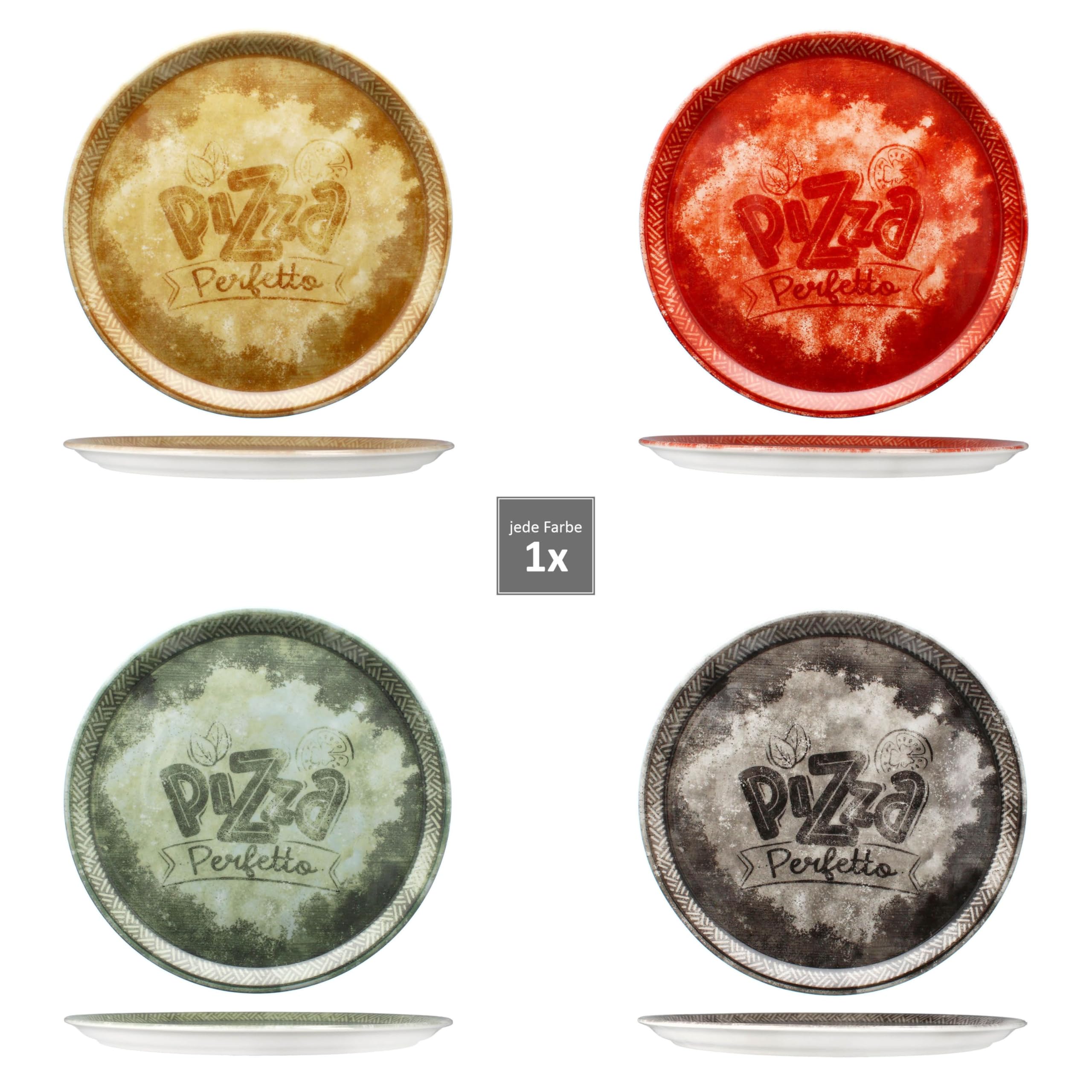 Assiette à Pizza MamboCat Lot De 4 Assiettes à Pizza Rouges Et Noires I 31 Cm I Pour 4 Personnes I Grandes Assiettes à Pizza En Porcelaine Avec Décor Et Inscription I Assiettes Pizza