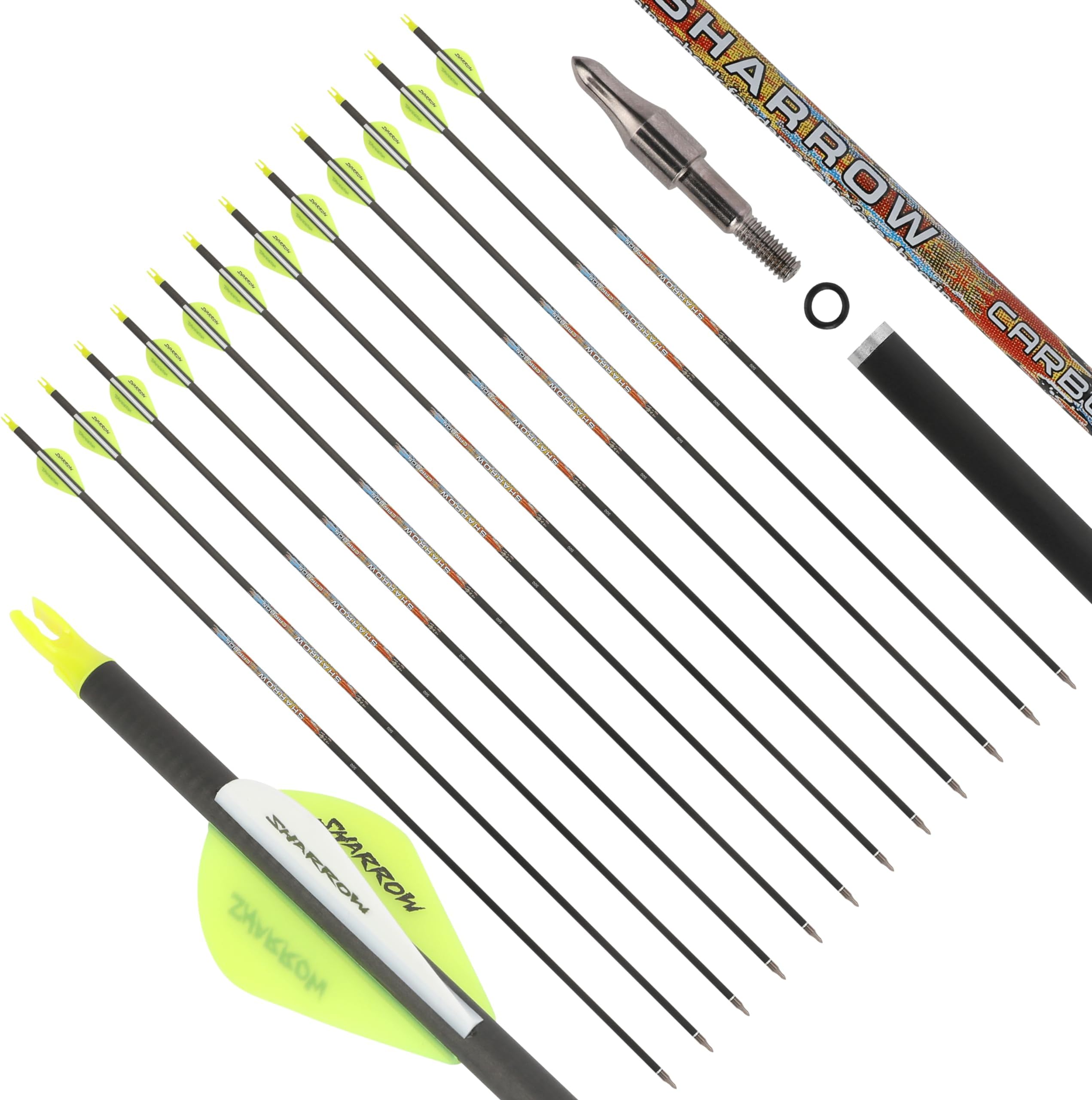 limaity12pcs Archery Carbon Arrows 31inch Hunting Arrows 250/300/350/400/500/600Spine Replaceable Arrow Tip for Recurve Compound bow and Longbow Archery Practice Hunting