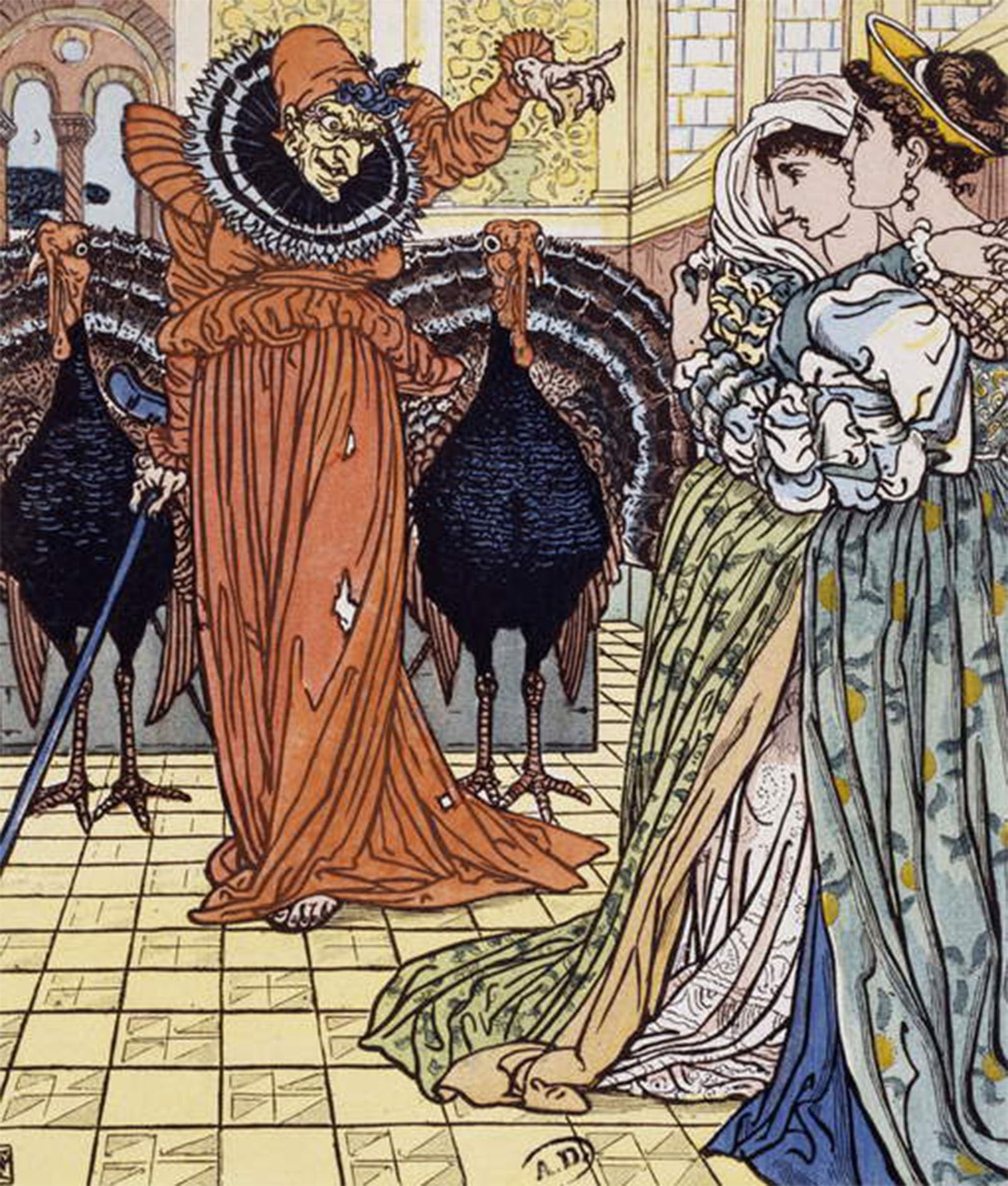 POSTERIIk Vintage Print Pop Art Landscape Artwork Apparition of Witch Accompanied by Two Peacocks by Walter Crane Art Prints for Office Home Decor 60x90cm