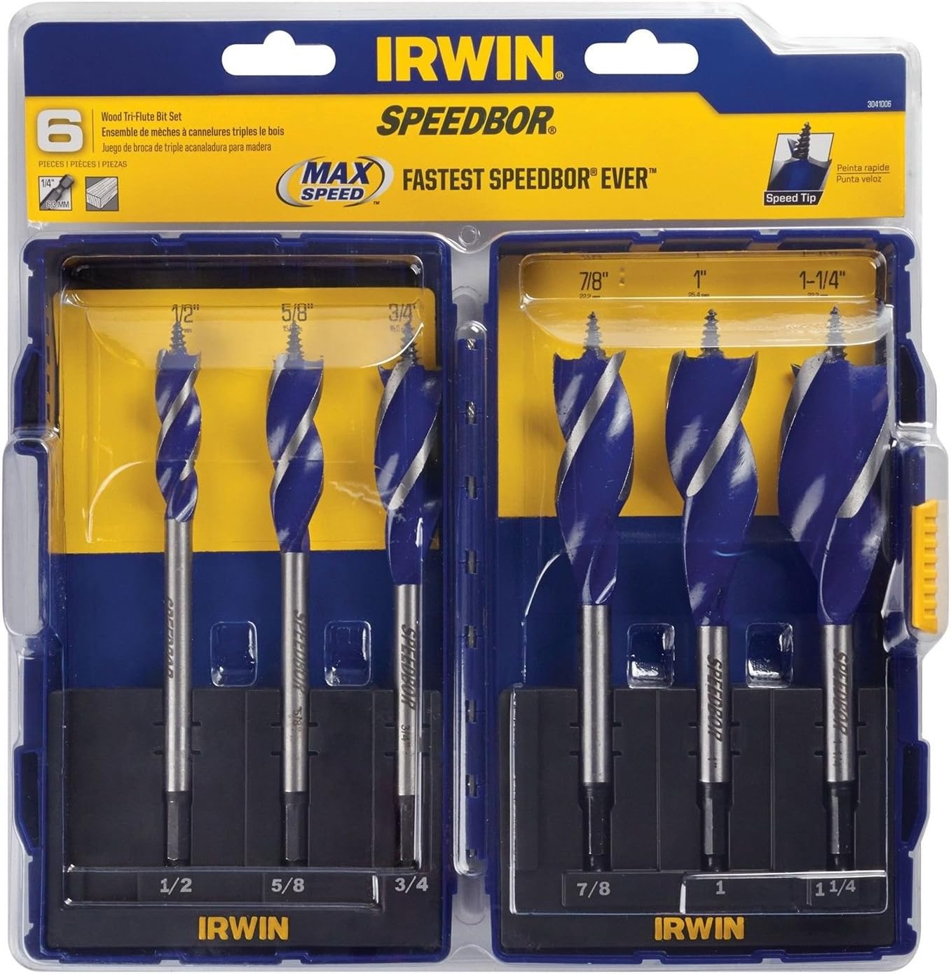 IRWIN Tools SPEEDBOR Max Speed Auger Wood Drill Bit Set, 6-Piece, 3041006