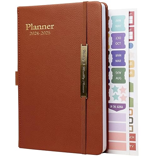 Diary 2024-2025 - 18 Month Mid Year Planner from Jul. 2024 to Dec.2025, A5 Week to View Weekly &amp; Monthly Planner with Leather Cover, Pen Loop, Inner Pocket (Brown)