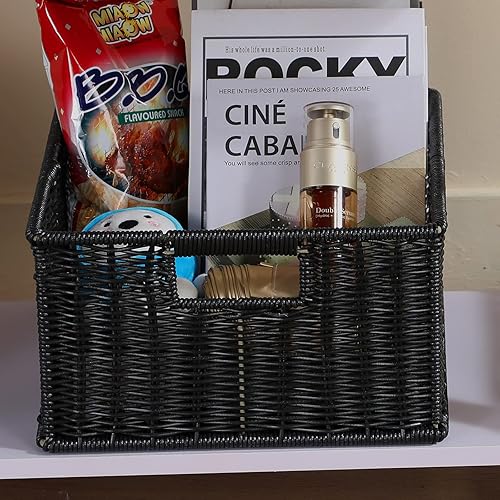 Vista 41 de HOONEX Cestas de almacenamiento de jacinto de agua, cestas de mimbre para organizar, cestas tejidas a mano con asas de transporte, juego de 2