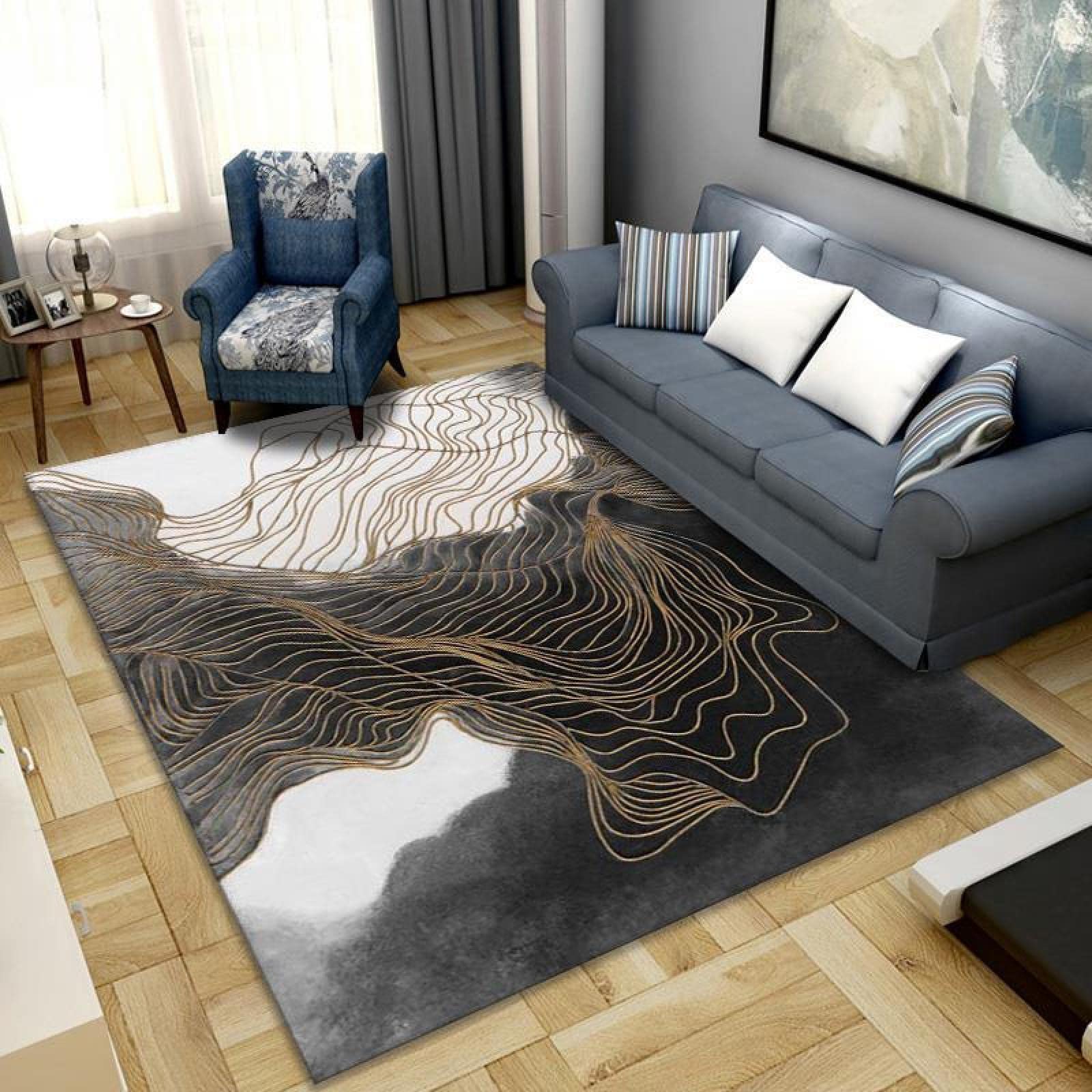 Dywaniki, abstrakcyjny, żółty wzór z siatki, czarny, 80 x 160 cm, nowoczesny design, mały dywan do przedpokoju, przy łóżku, sypialni, salonu, antypoślizgowy,
