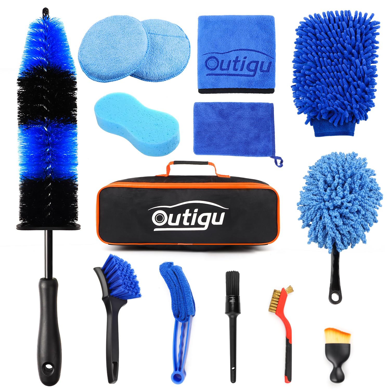 Kit de limpieza de coche de 14 piezas, productos de lavado de automóviles de primera calidad con juego de limpieza de vidrio especializado, kit de lavado de coche interior y exterior, cepillo
