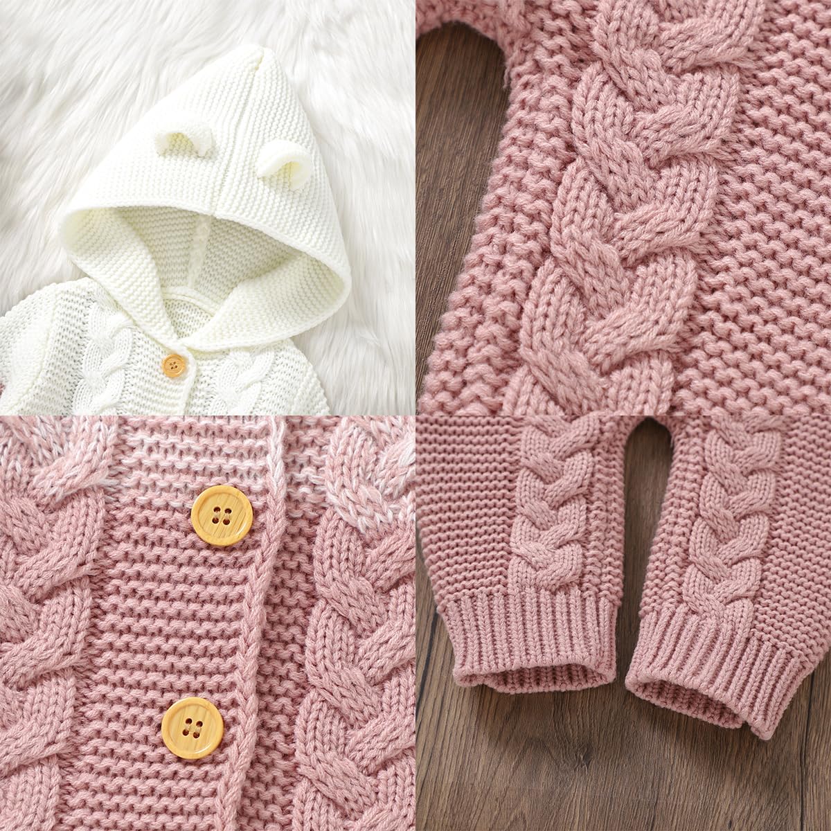 Odizli Vêtements pour nouveau-né fille garçon à manches longues tricoté à capuche grenouillère automne hiver vêtements pour bébé
