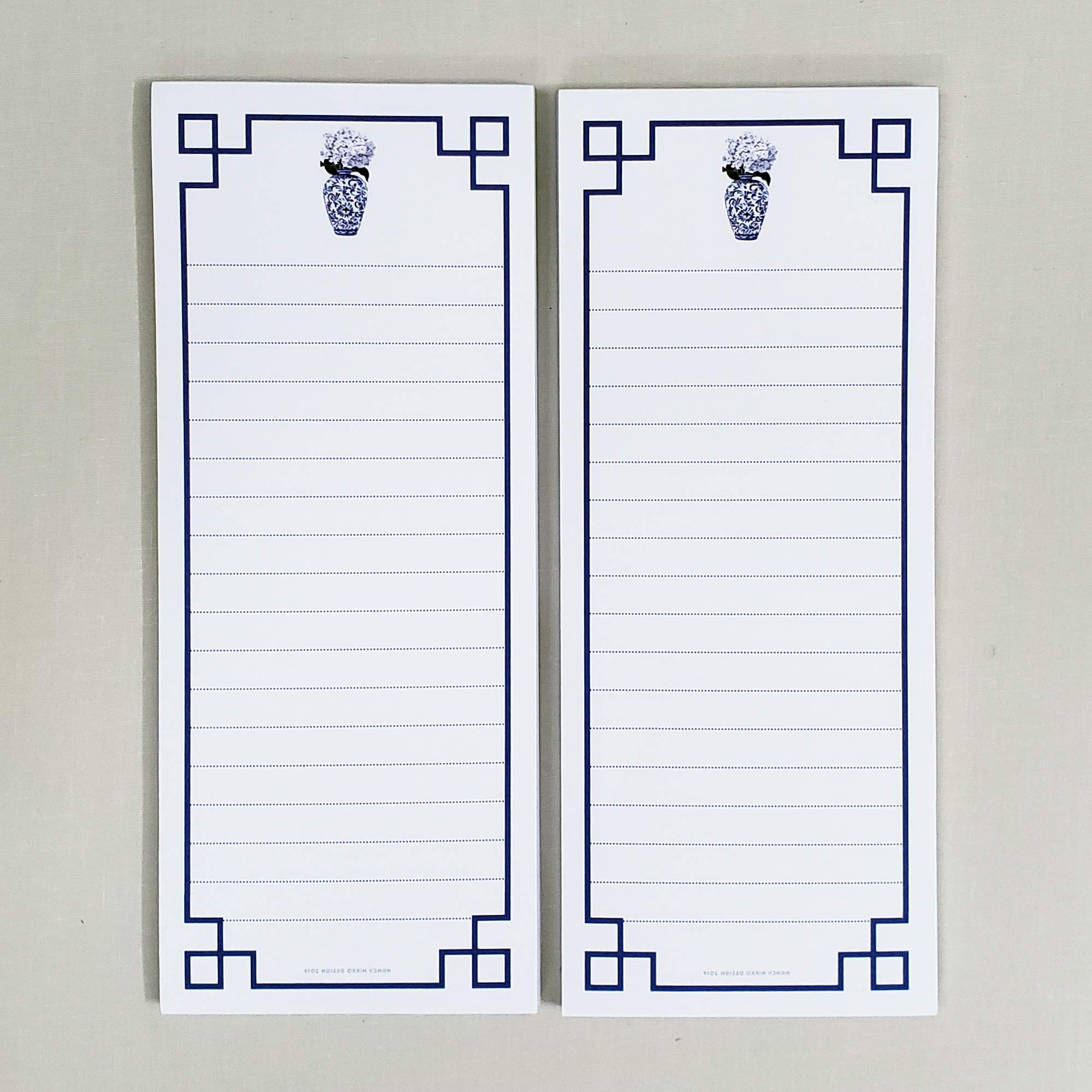 Blue & White Refrigerator NOTEPADS with Ming Vase, White Flowers and Fretwork Frame Design - Set of Two Pads