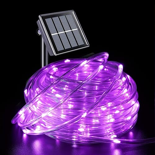 YEGUO Luces solares de Halloween para exteriores, impermeables, 72 pies, 200 luces LED para exteriores, tubo de PVC, luces moradas para fiestas,