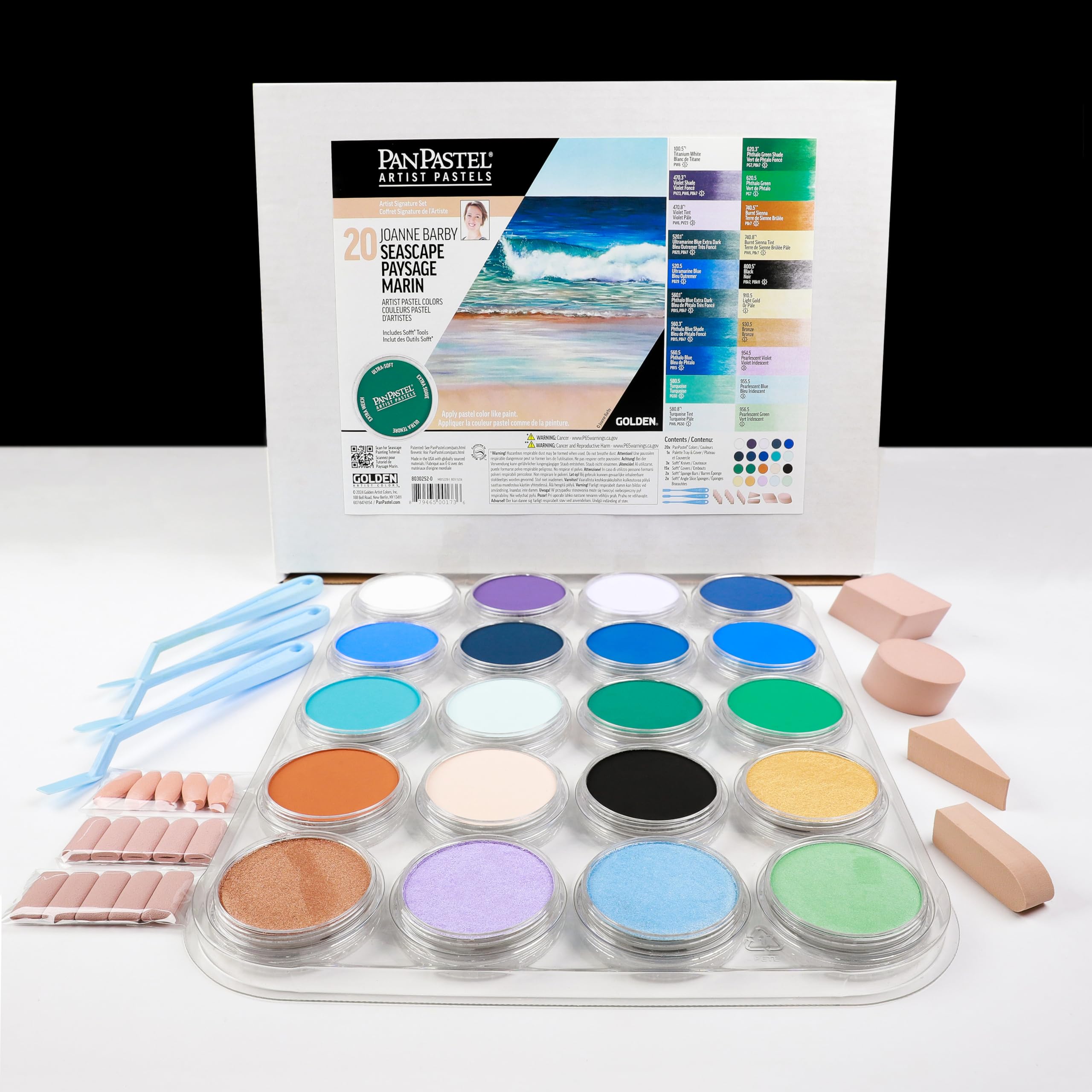 PanPastel Artist Pastels by GOLDEN, Seascape - Joanne Barby Set, 20 Color, Professional Artist Pastels, Unique Pan Format (cake-like)