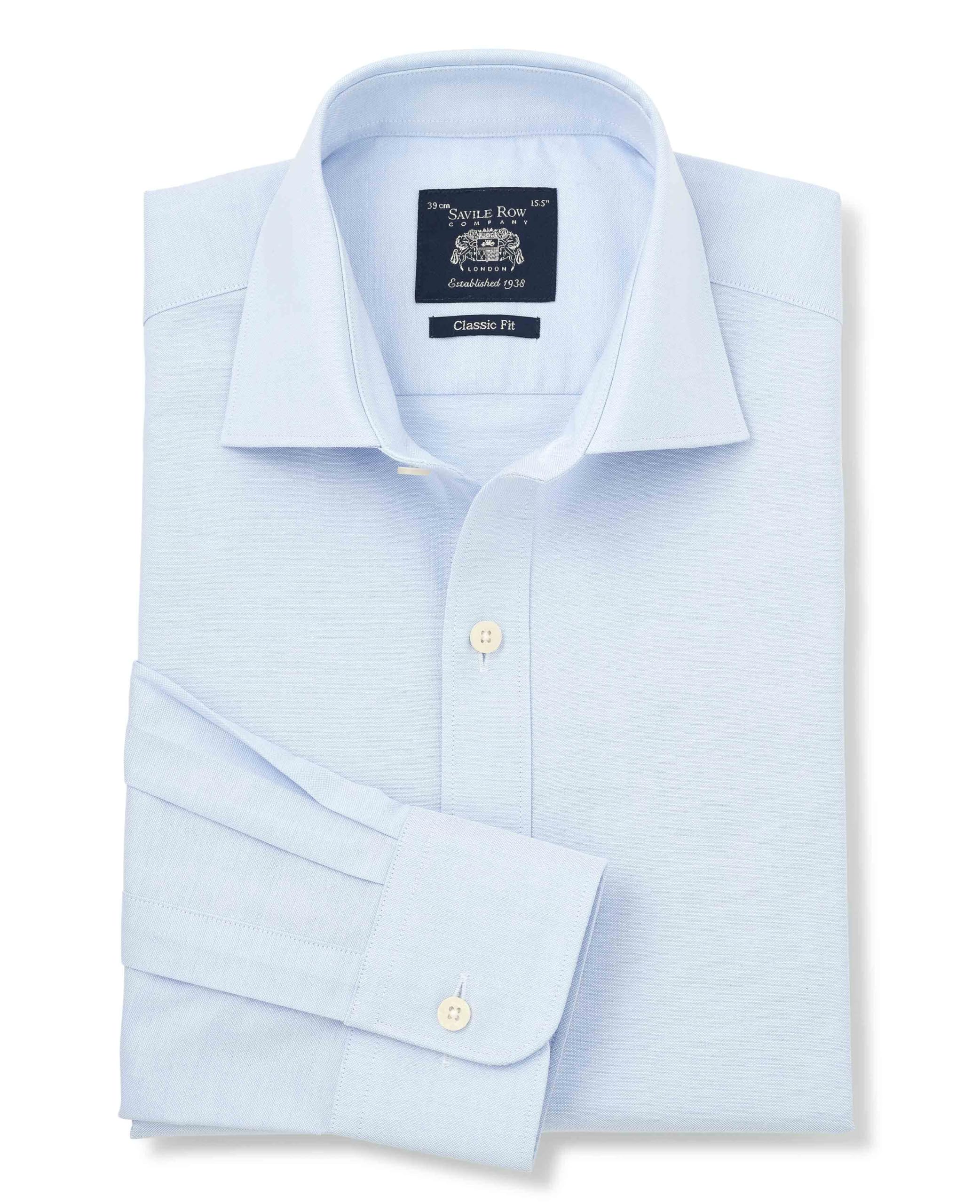The Savile Row Company London Men's Pale Blue Classic Fit Pinpoint Cotton Single Cuff Formal Shirt - 17" Collar