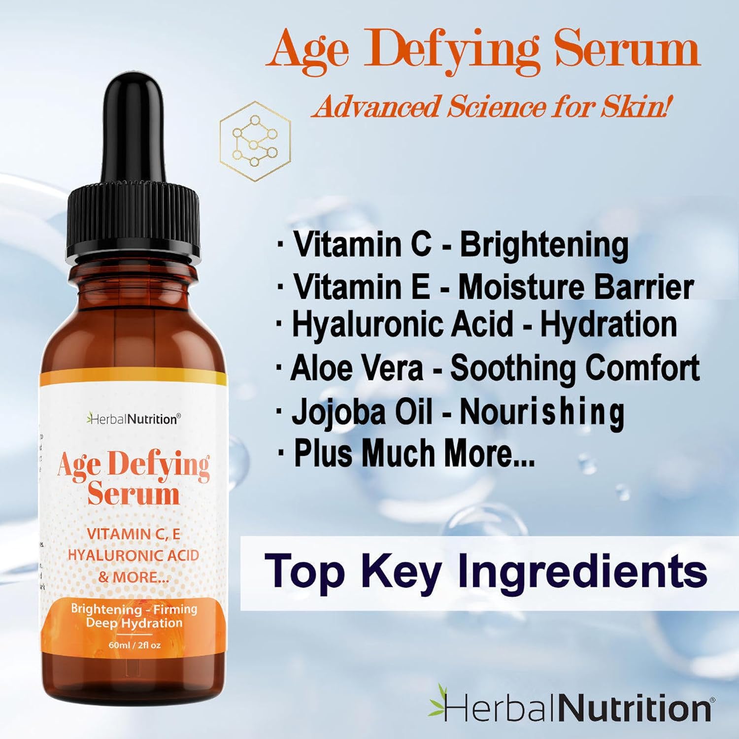 Age Defying Serum – Vitamin C & Hyaluronic Acid Facial Serum – Hydrating & Antioxidant Skincare with Aloe, Jojoba Oil & Botanical Extracts – 2 oz