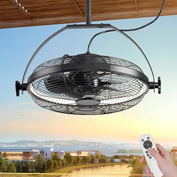Gazebo Fans Outdoor Hanging Ceiling Fans with Lights,16" Portable Plug in Ceiling Fan,Multi-Angle Adjustable Floor Fans,Black Outdoor Ceiling Fans for Patios.