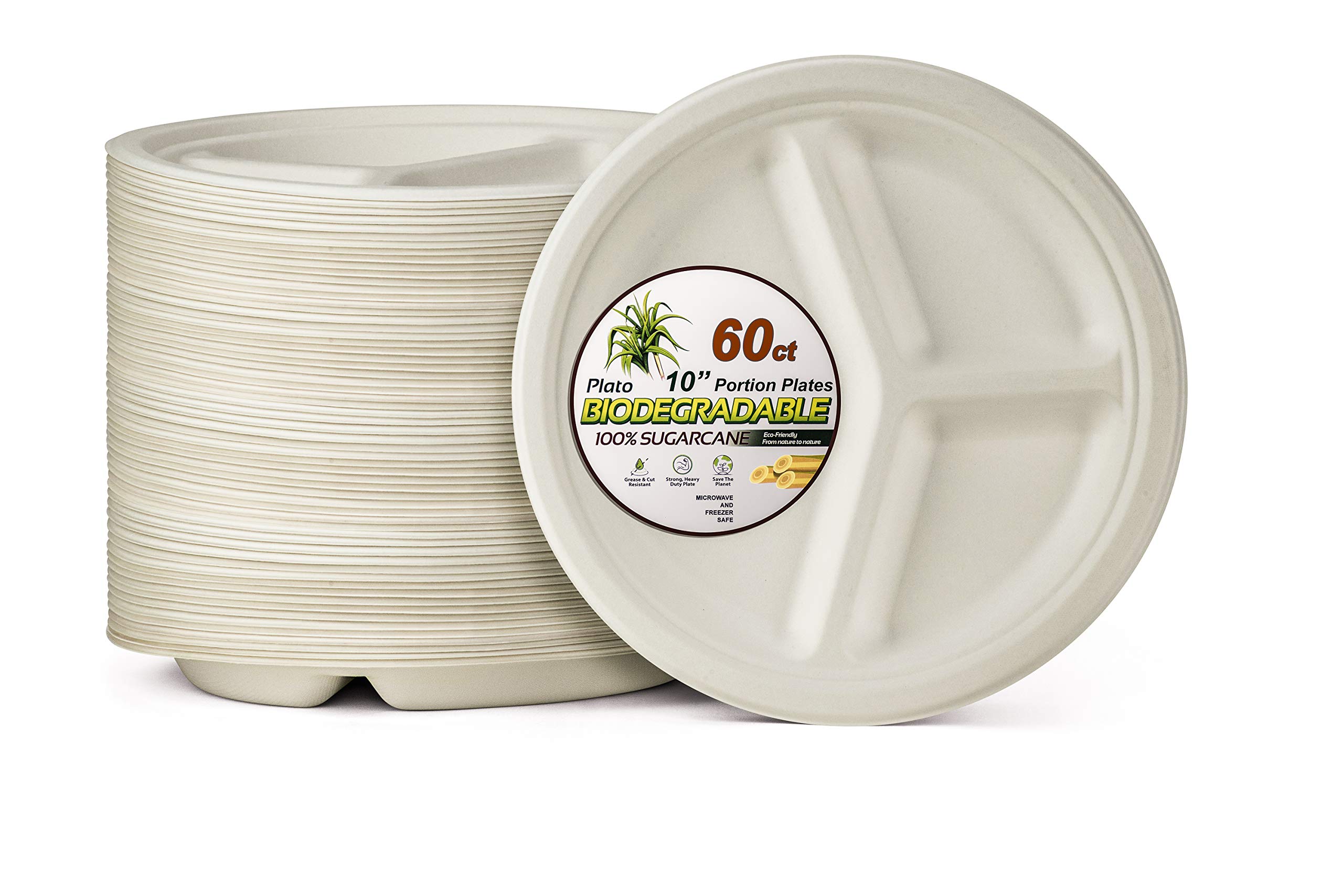 Buy DecorRack 3 Compartment Plates, 100 Compostable Plates, 10