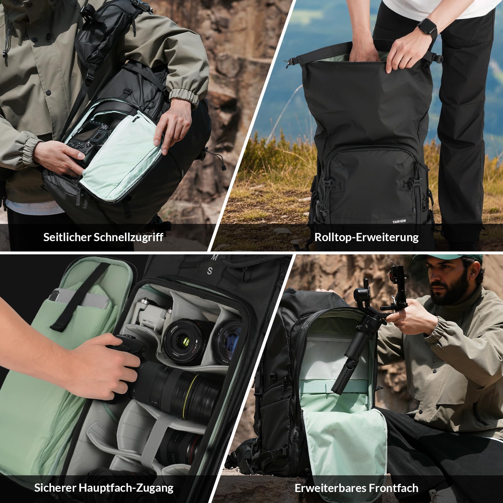TARION Großer Kamerarucksack für Fotografen, DSLR, wasserdichte Kameratasche