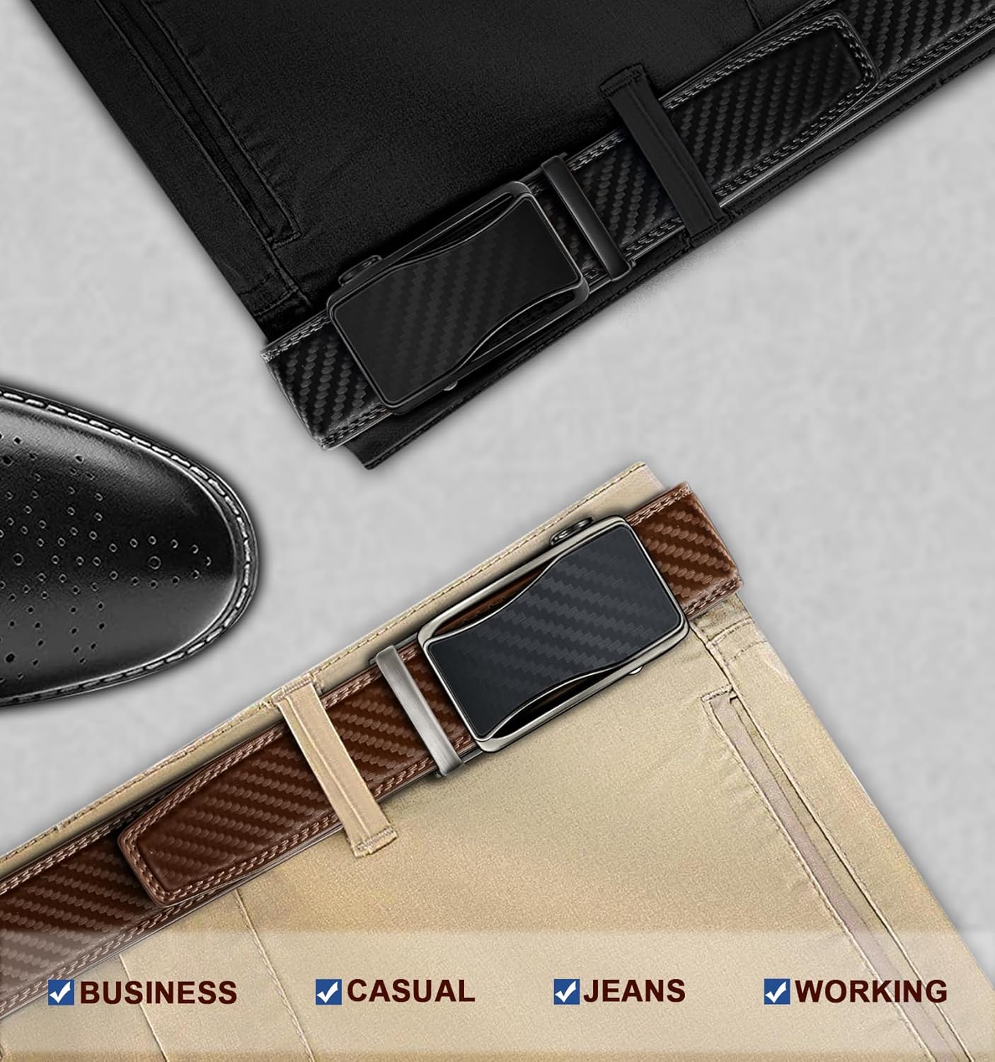 KEMISANT Ratchet Belt For Men 2 Pack,Slide Leather Belt Adjustable For Gift Men Dress Casual Pants Jeans-Cut For Fit - Image 7