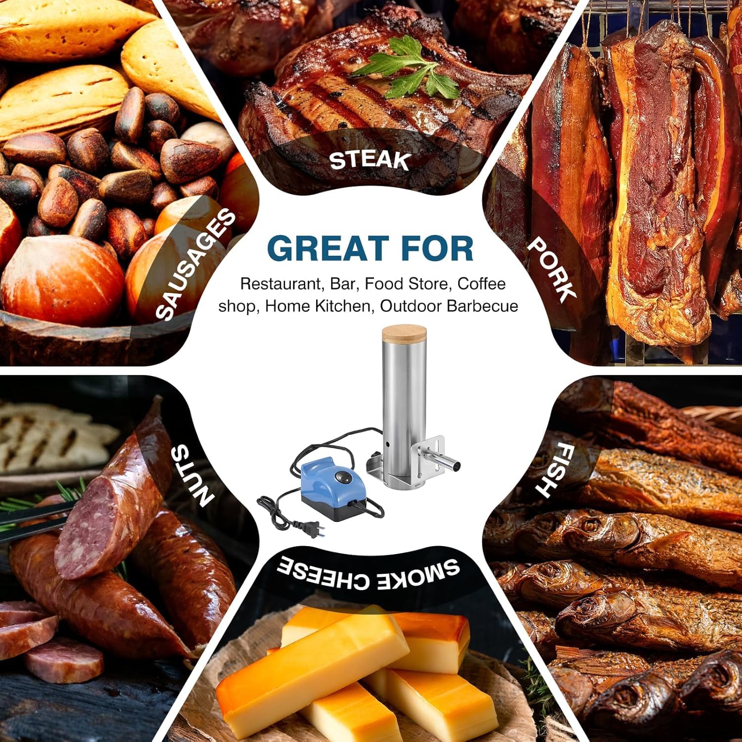 Generatore di fumo freddo in acciaio inox con pompa ad aria per barbecue e affumicatore