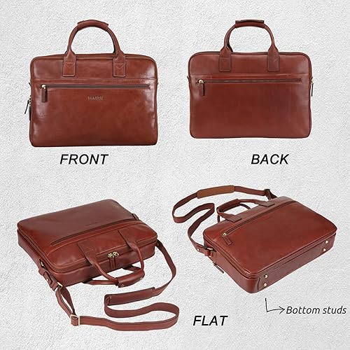 Miniatura 4 de Banuce Full Grains - Maletín de cuero italiano para hombre, funda para laptop de 14 pulgadas, bolsa de mensajero para negocios