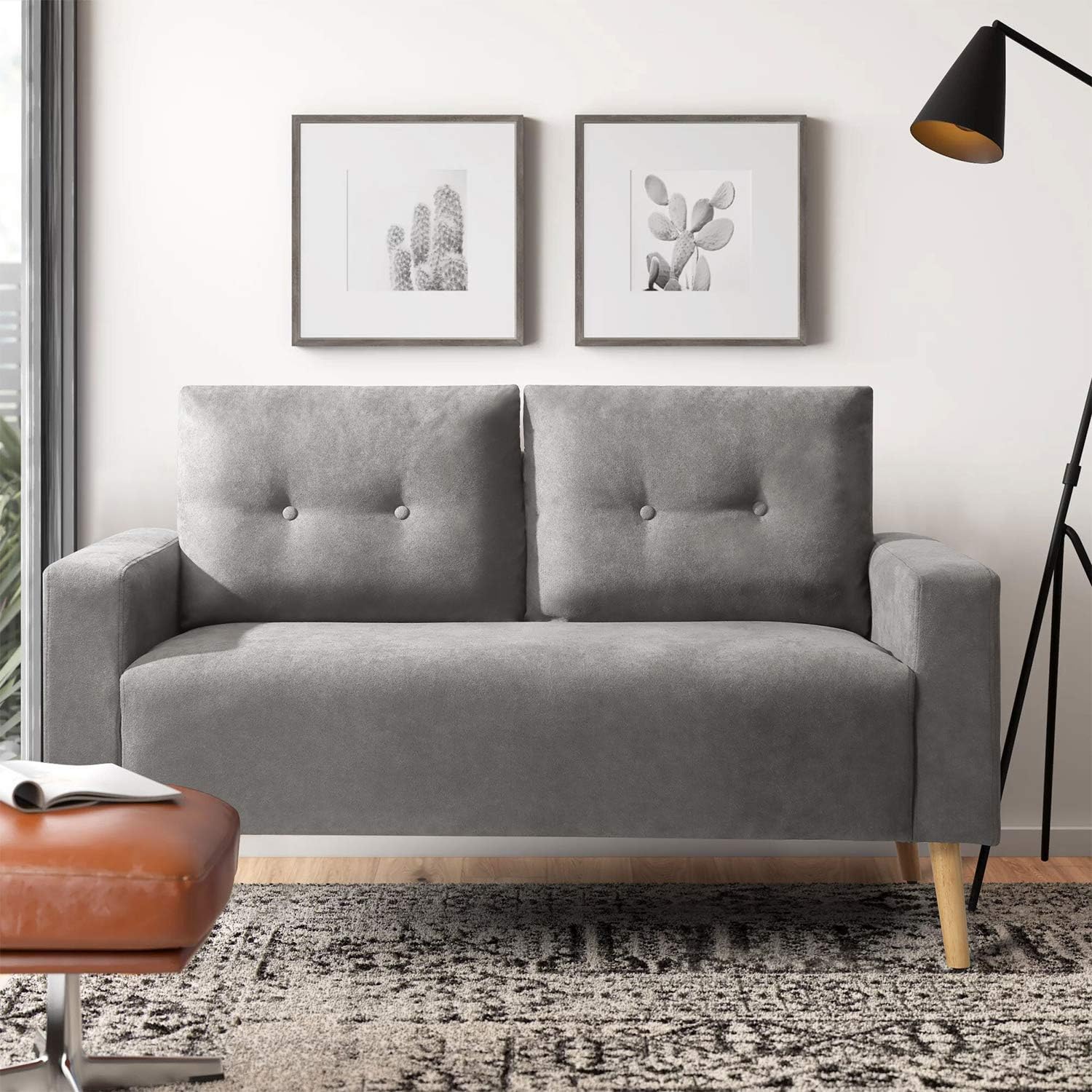 pix Gray Tufted Sofa Living Room Ideas pawnova upholstered mid century loveseat sofa for living room modern design sofa with tufted back gray