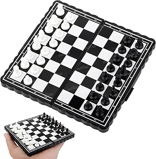 Zest 4 Toyz Small Magnetic Chessboard Game Set for Kids Travel Portable Case Chess Set with Folding Board 2 Players Travel Toys for Kids and Adults (Black and White)