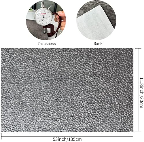 Miniatura 3 de XHT Vinilo con textura de lichi, tela de piel sintética de color sólido para lazos para el cabello, fabricación de joyas (gris oscuro)