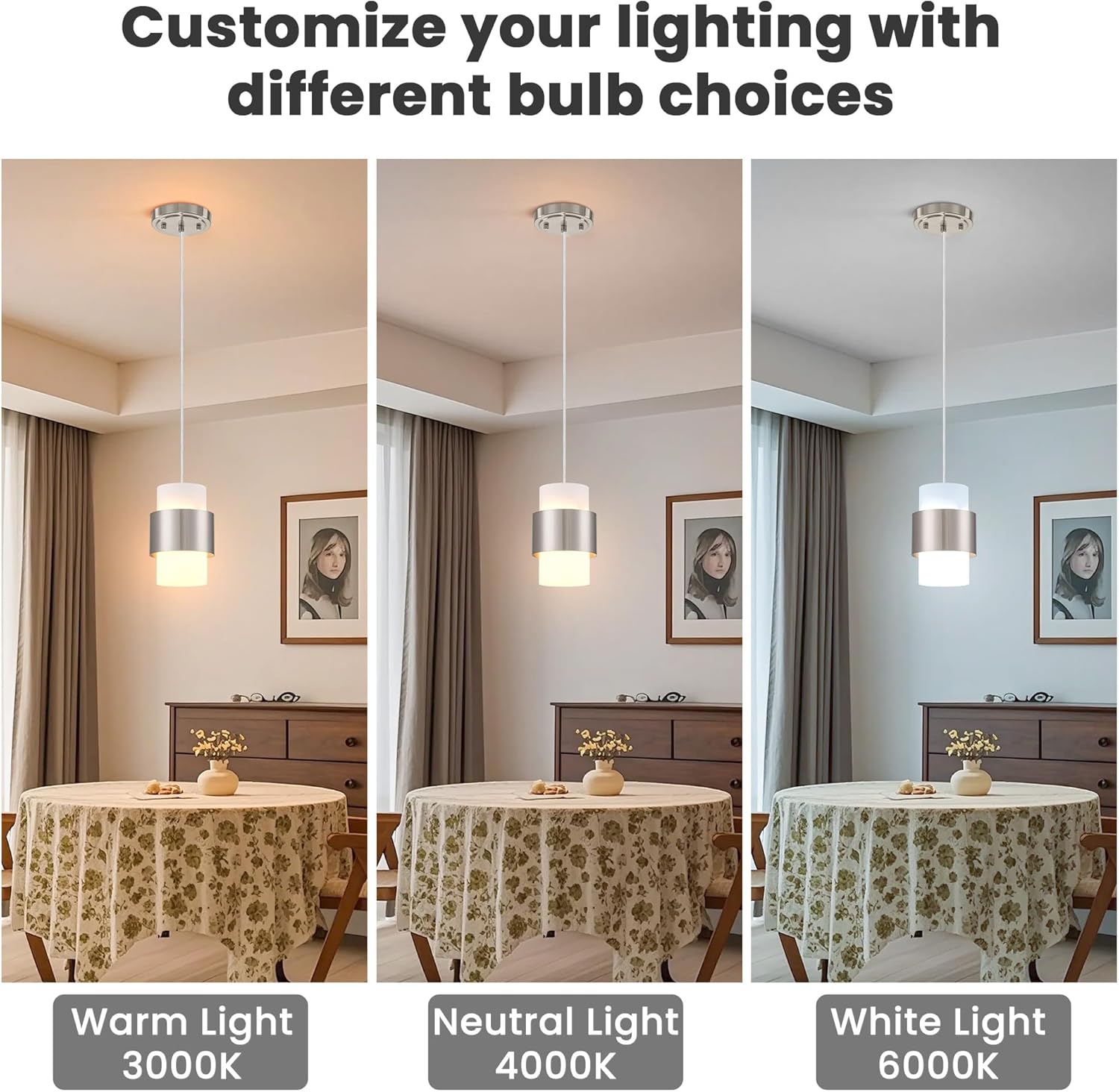 Modern Pendant Lighting, Nickel Hanging Light Fixtures for Kitchen Island Hallway Porch Corridor Bedroom with Frosted Glass Shade, 1 Light
