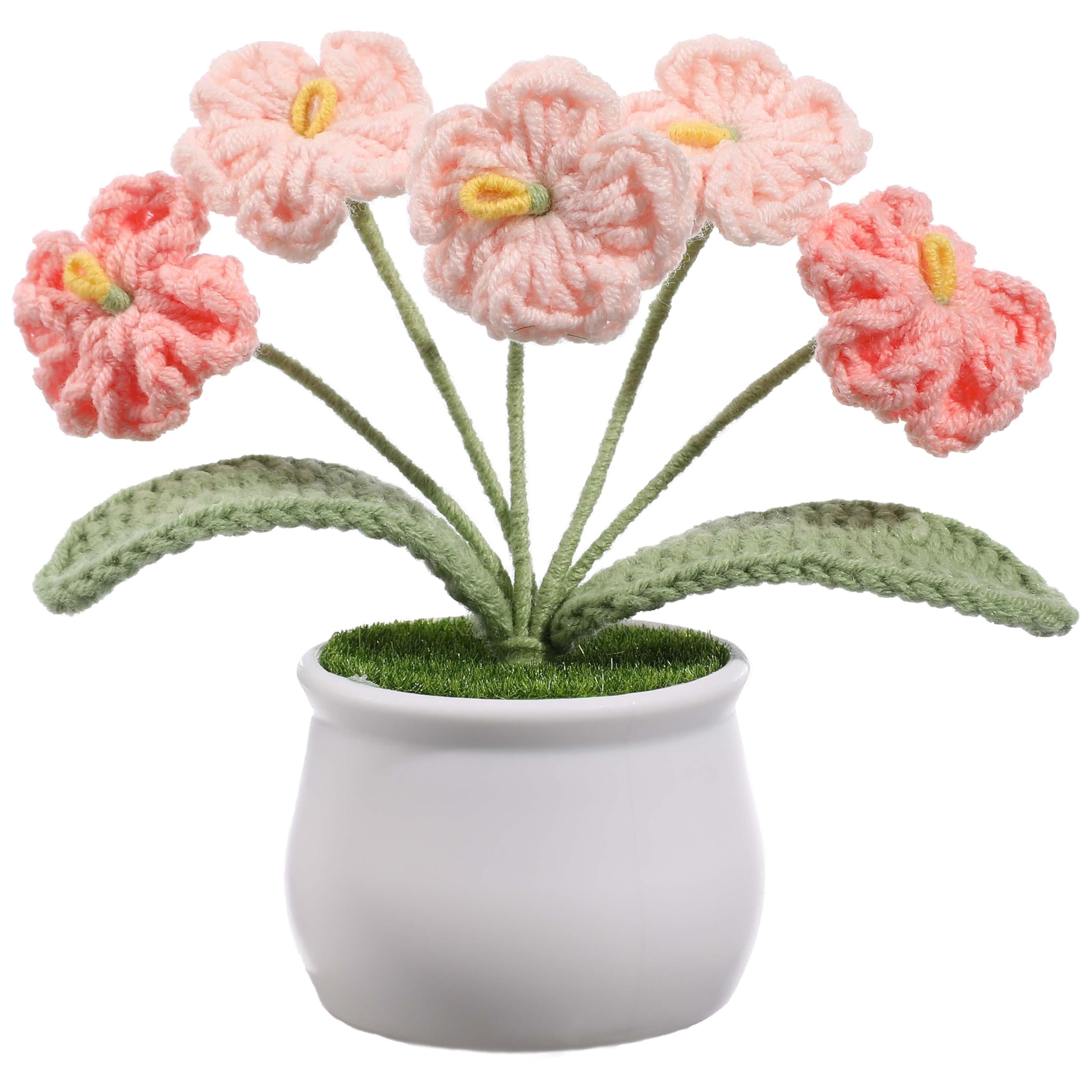 Forget-Me-Not Crochet Flower Potted Plant, Handmade Pink Flower Gift for Mom, Wife, Grandma, Mother’s Day Gift, Cute Desk Decor, Birthday Gift for Women Cute Desk Decor Floral Home Decoration