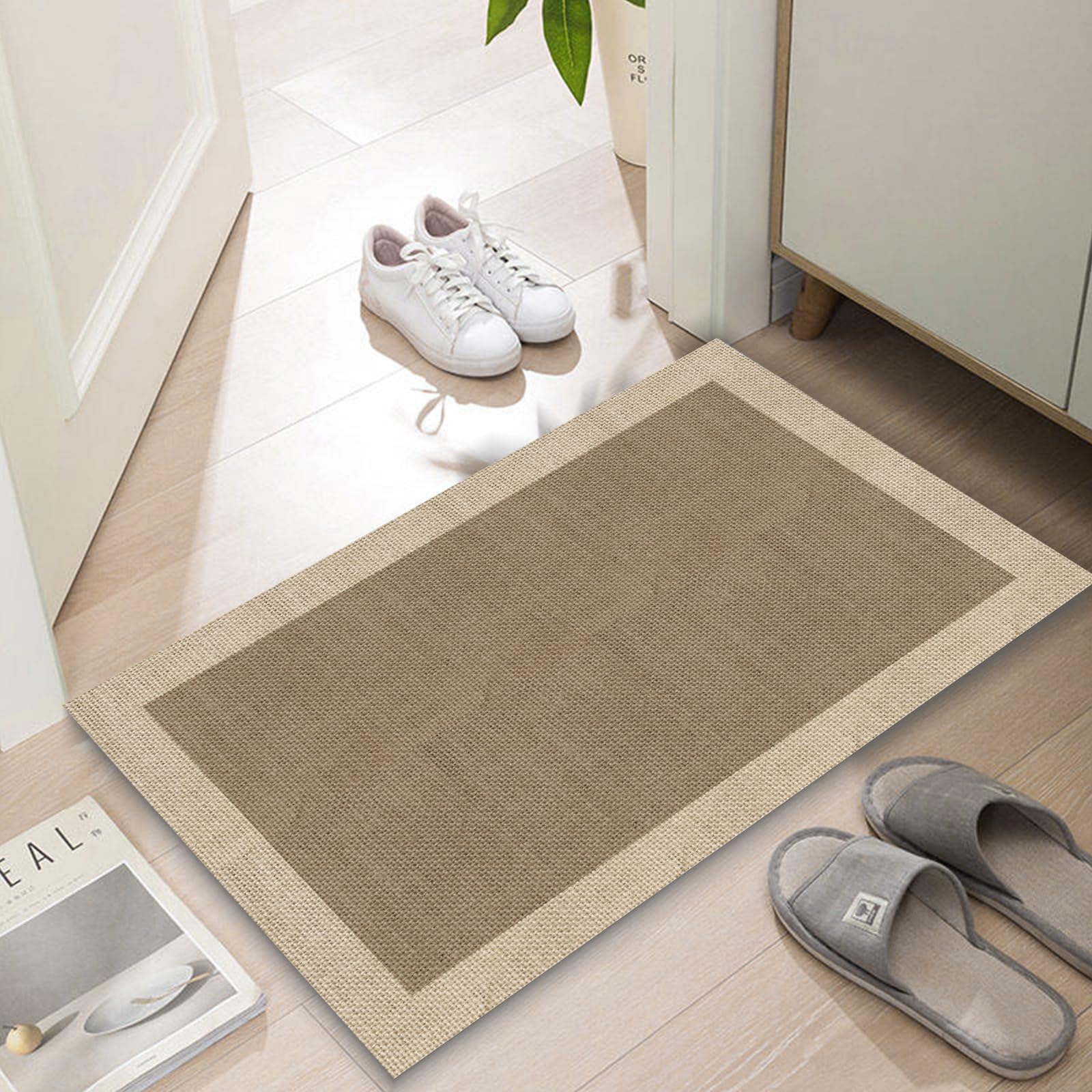 LYGLIGH Ultra Thin Door Mat Indoor Entrance, 1/10 in Thin Door Mats for Inside Entry, Non-Slip Rubber Backing Washable Doormat, Fade Resistant, Absorbent, Low Profile Dirt Trapper, 30"X17",Brown — image 1