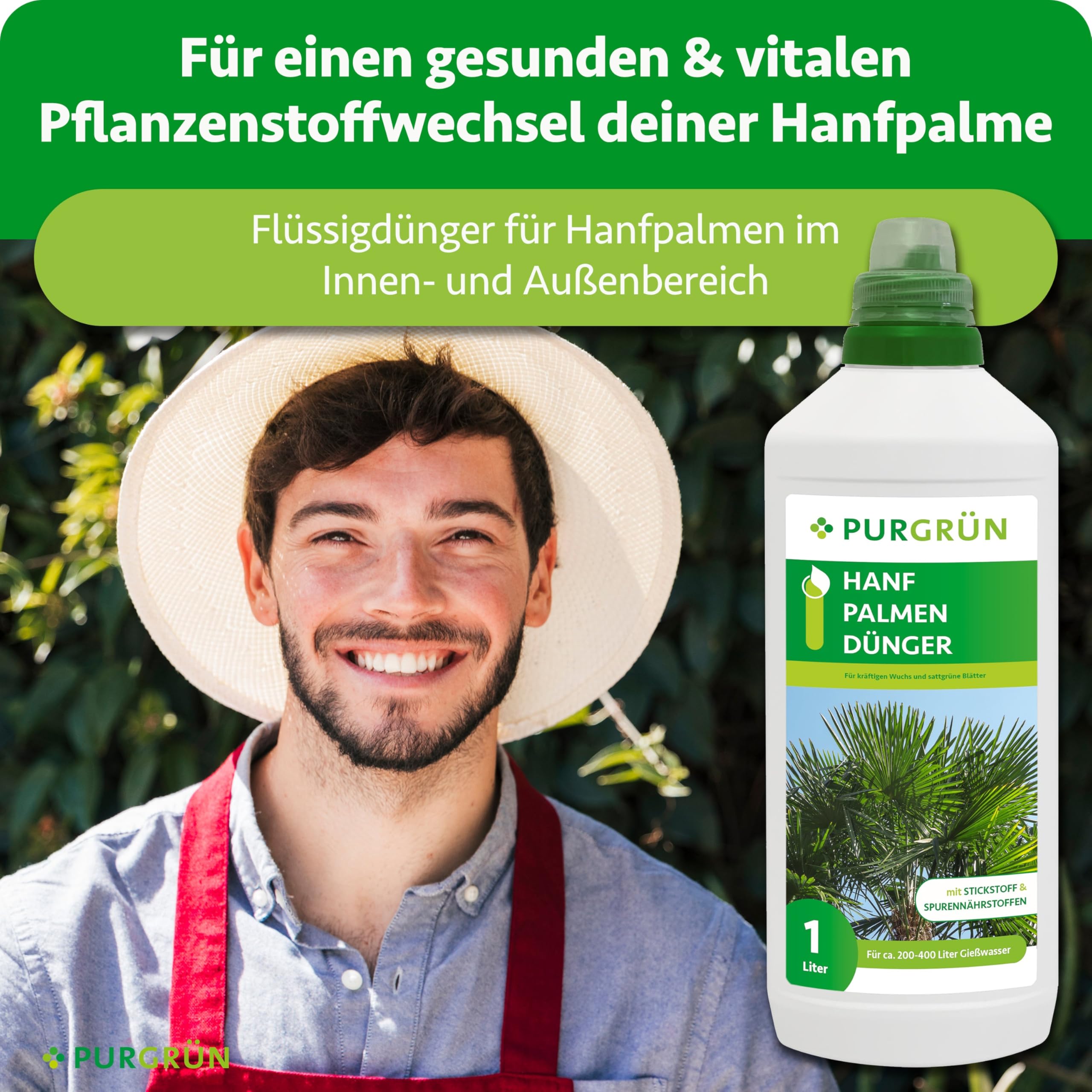 Hanfpalmen-Dünger 1 Liter – Fördert schnelles, gesundes Wachstum – Strahlend grüne Blätter dank Vollspektrum-Nährstoffen – Stärkt die Widerstandskraft – Für bis zu 400 Liter Gießwasser