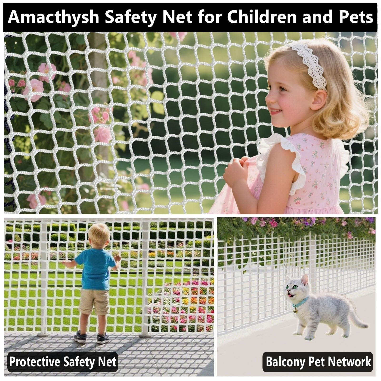 Red de seguridad infantil para balcón y mascotas, red de seguridad para escaleras, parque infantil, red deportiva blanca (1 x 2 m) - Protección para niños y animales