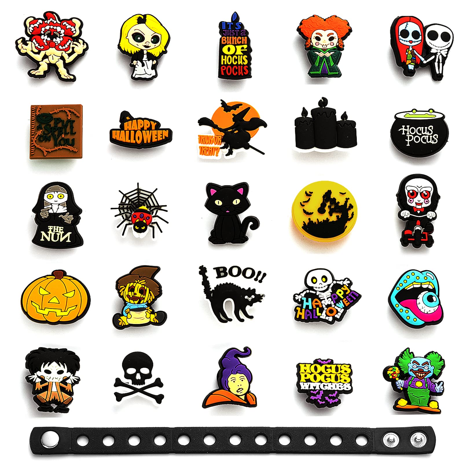 Senteria 25Pcs Halloween Shoe Charms,Horror Skull Pumpkins Charms Decoration Halloweem Accessories Fit for Clog Sandal Wristband for Women Men Adult