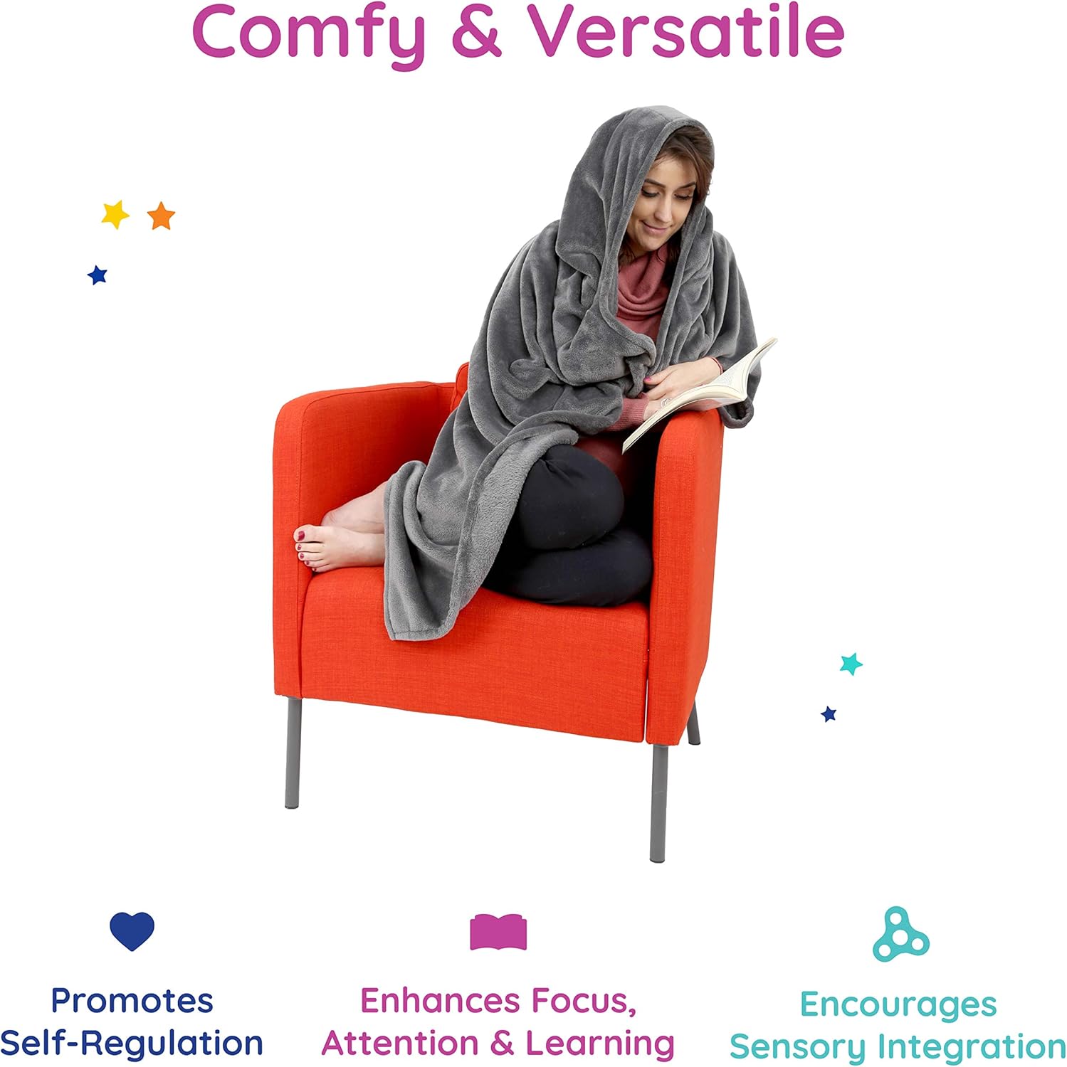 Fun and Function - Weighted Blanket Hoodie - Youth & Adults - Can Help Improve Focus - 60" L x 59" W - 4.4 Lbs