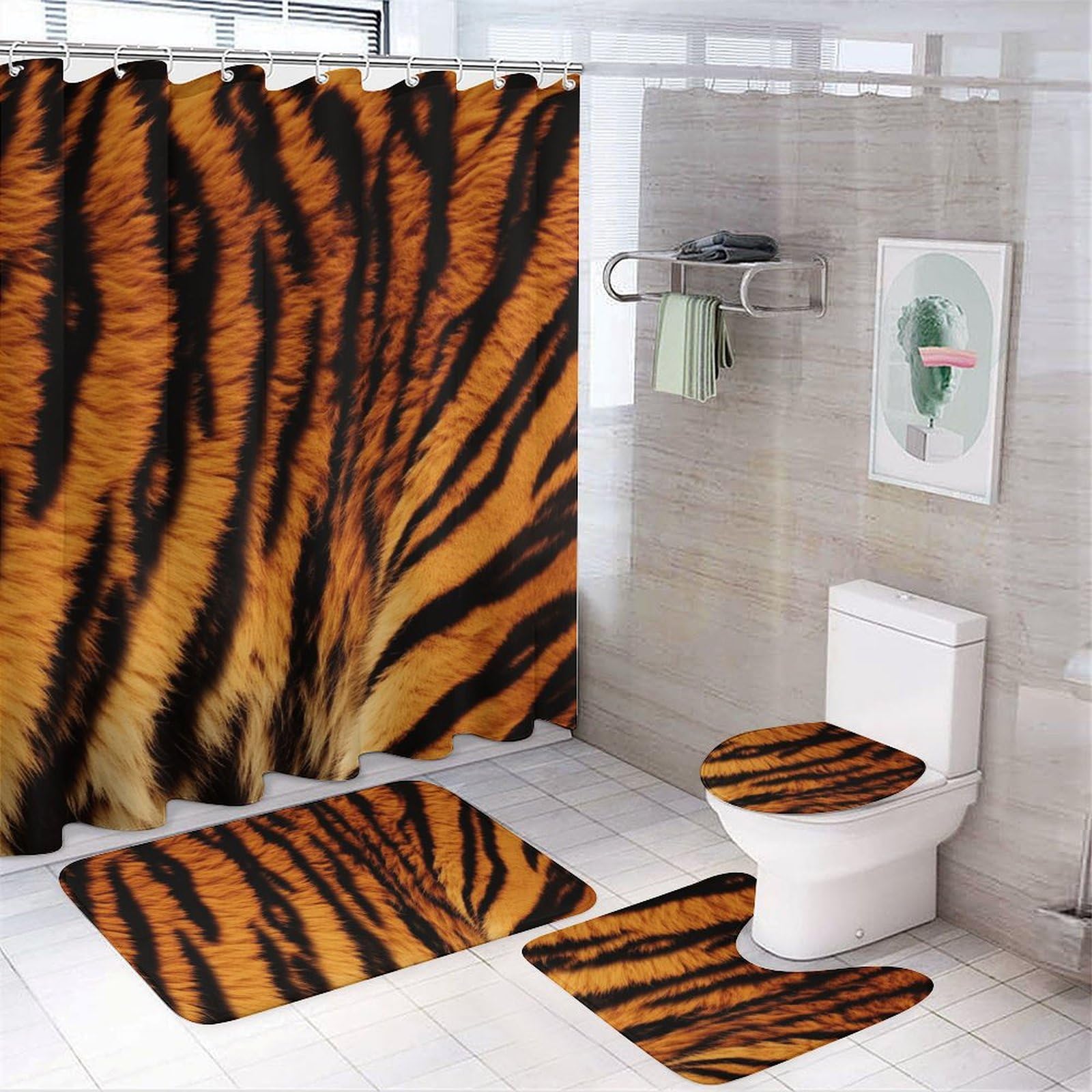 Tapis de bain en forme de U et rideau étanche anti-éclaboussures