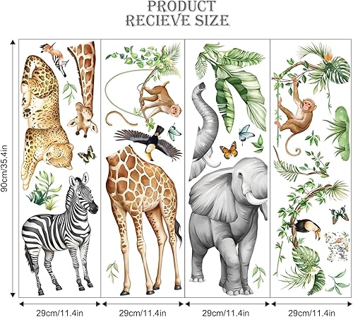 Miniatura 5 de Calcomanías de pared de animales de safari de selva para habitación de los niños, calcomanías de pared de vida silvestre, jirafa, elefante,