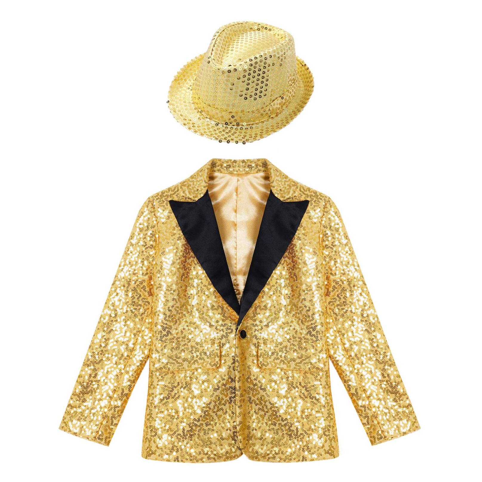 iiniim Niños Blazer Slim Fit Manga Larga Chaqueta de Traje para Niños De Lentejuelas Brillante con Botón Abrigos Casual Esmóquines para Niños Bodas Actuación