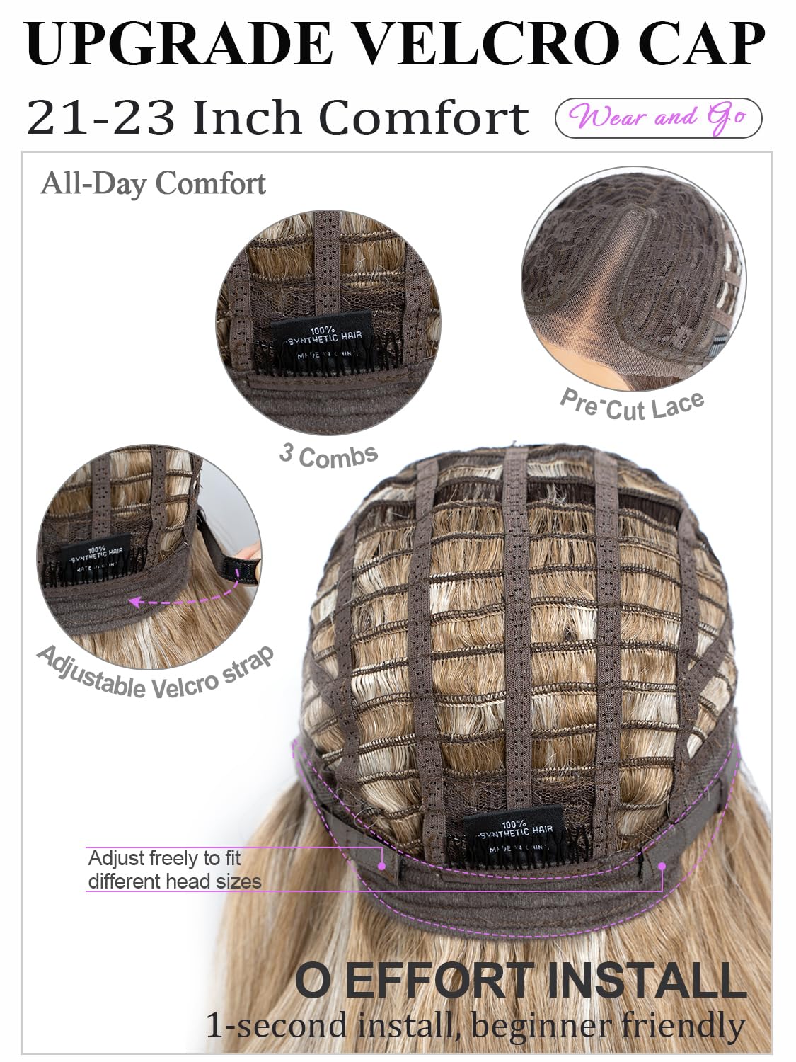 STYLE ICON Perruque blonde longue et ondulée pour femme, 66 cm, raie au milieu, bord en dentelle avec racines foncées, synthétique, sans colle, prête à porter