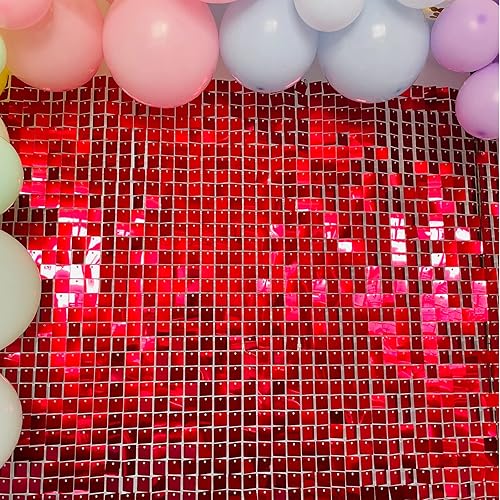 Miniatura 6 de Paquete de 25 paneles de telón de fondo de pared brillante con lentejuelas rojas, telón de fondo de fotos para cumpleaños, boda, compromiso,
