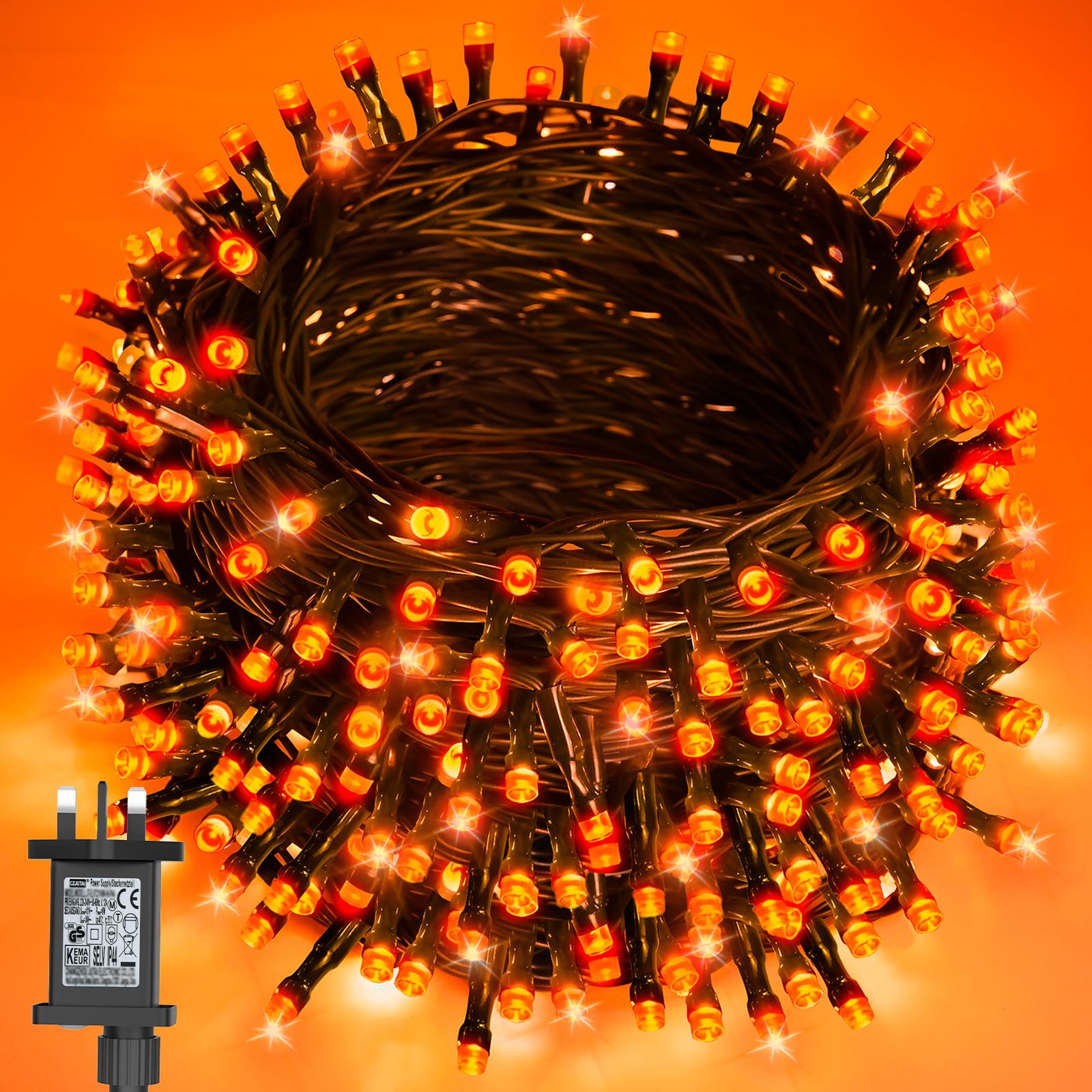 Halloween Lights Outdoor, 20M 200LED Orange Fairy Lights Plug in with Timer