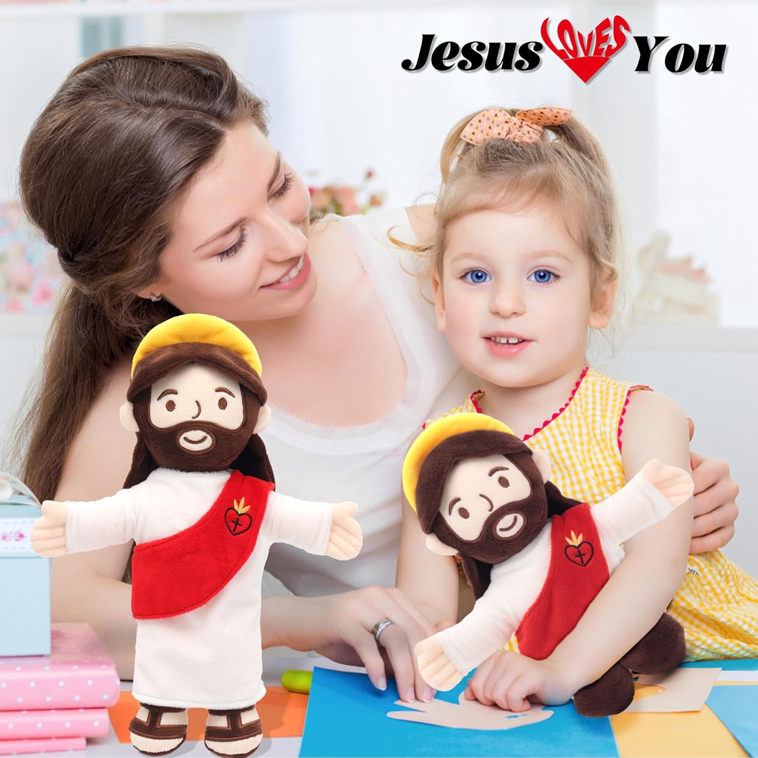 Yelakey Jesus Plush Jesus Stuffed Doll Christian Religious Plushie Toy for Kids Christmas Easter 13" Red