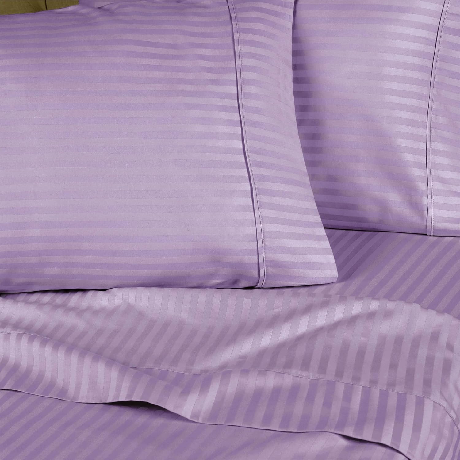 Superior Egyptian Cotton 300 Thread Count Bed Sheet Set, 1 Elastic Deep Pocket Fitted Sheet, 1 Flat Sheet, 2 Pillowcases, Daily Sheets, Luxury Home Essentials, Striped Design, Full, Lavender