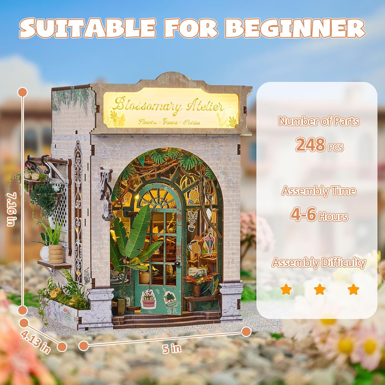DIY Book Nook Kit, Flower Shop Miniature House Dollhouse Kit for Adults Teen, Mini House Building Kit with LED, 3D Wooden Craft Bookshelf Insert Decor, Christmas Birthday Gift for Family and Friends