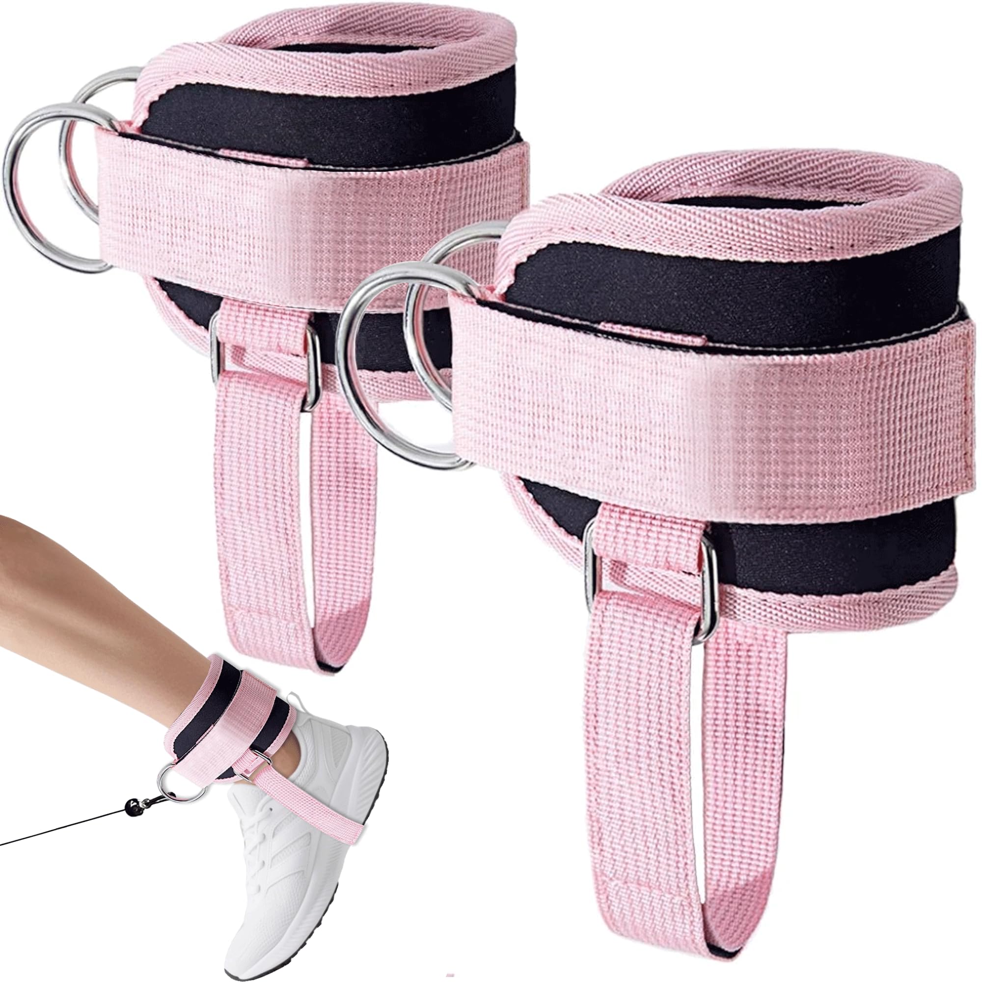 Ankle Straps for Cable Machines Attachment Adjustable Comfort Cable Kickback Ankle Resistance Bands for Gym Pink Ankle Cuff Cable Machine Glute Kickback Straps Leg Extensions Curls & Ankle Cuffs Women